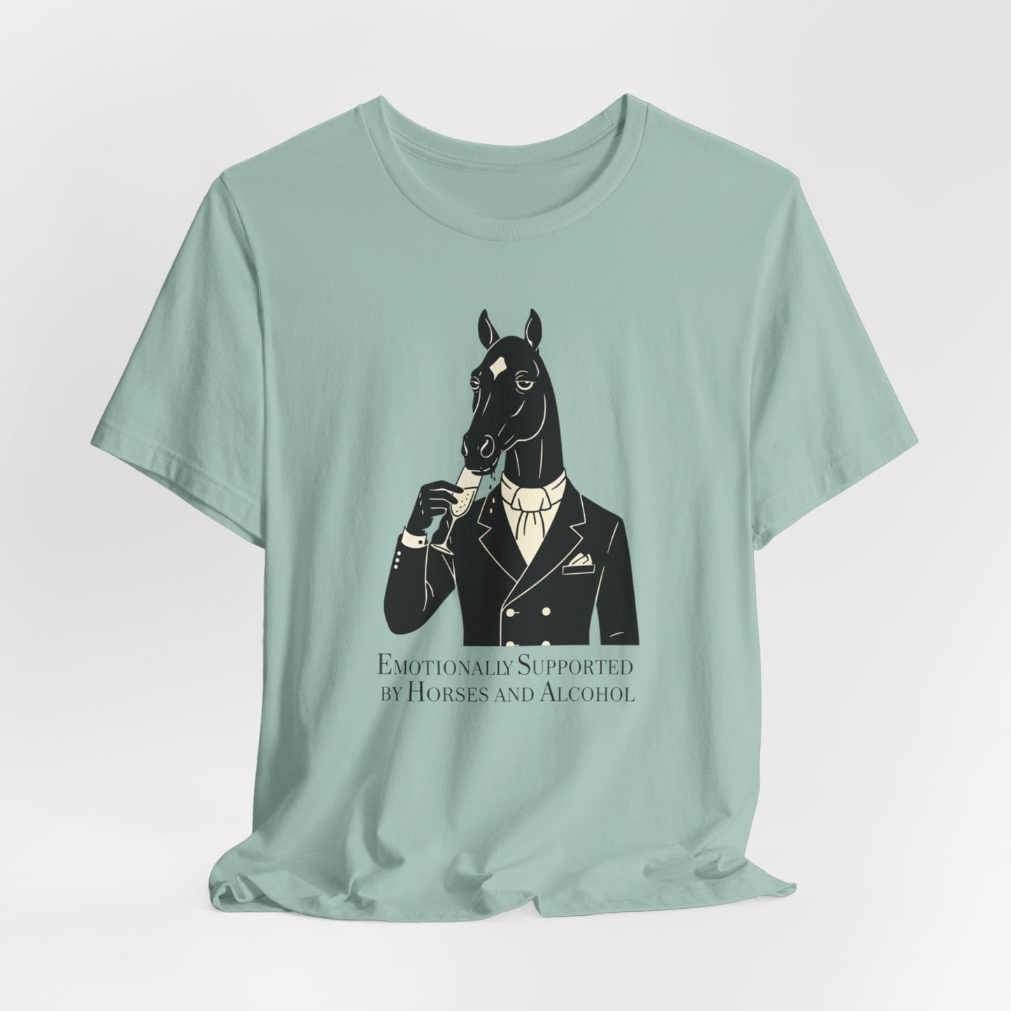 Horsehead Gentleman Tee — "Emotionally Supported by Horses and Alcohol" Graphic T-Shirt