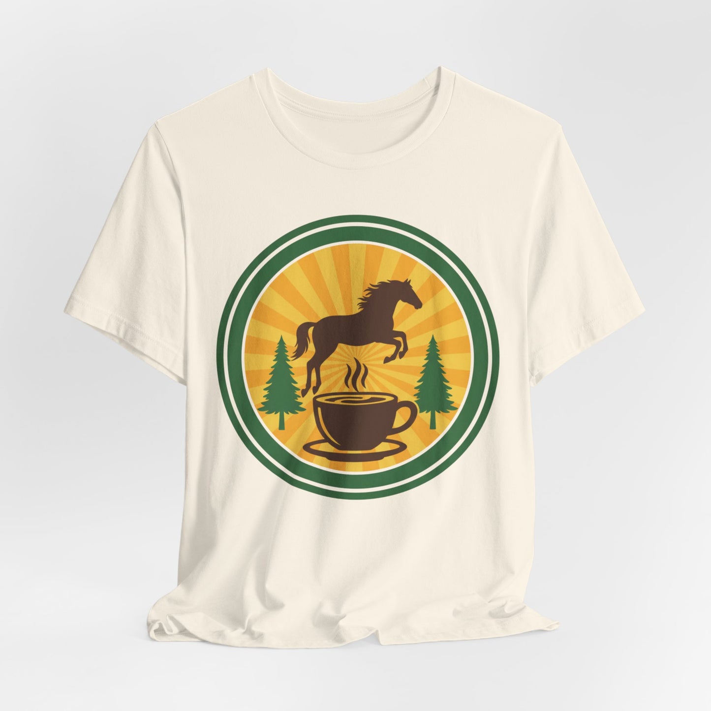 Coffee & Horse Graphic Tee — Rustic Equestrian Coffee Lover Shirt