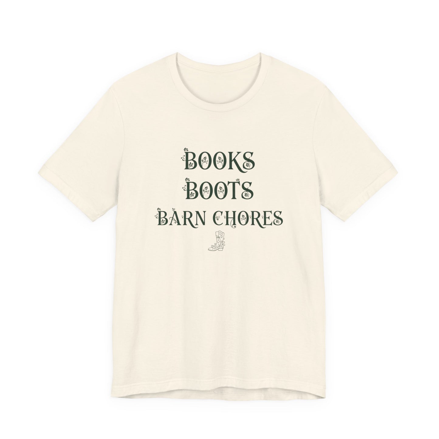 Books Boots Barn Chores Tee — Rustic Farm Life Graphic Shirt