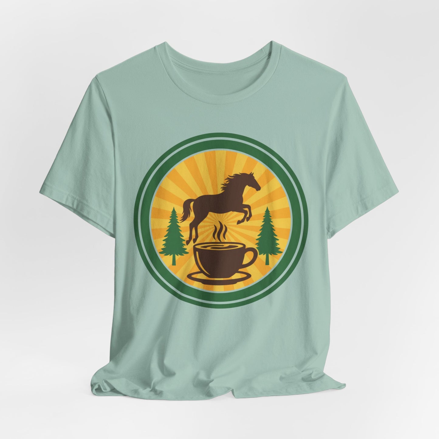 Coffee & Horse Graphic Tee — Rustic Equestrian Coffee Lover Shirt