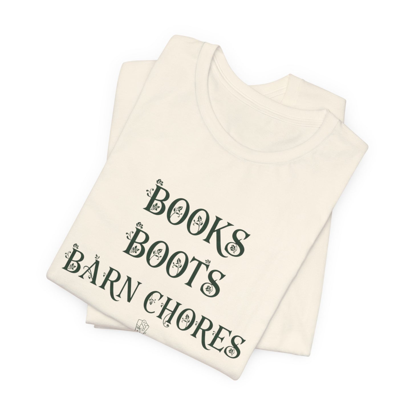 Books Boots Barn Chores Tee — Rustic Farm Life Graphic Shirt