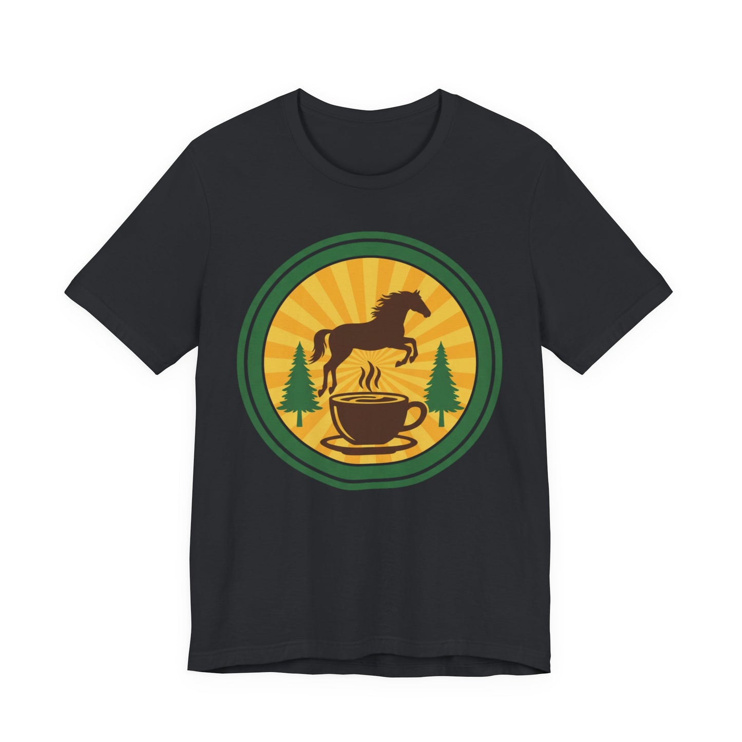 Coffee & Horse Graphic Tee — Rustic Equestrian Coffee Lover Shirt