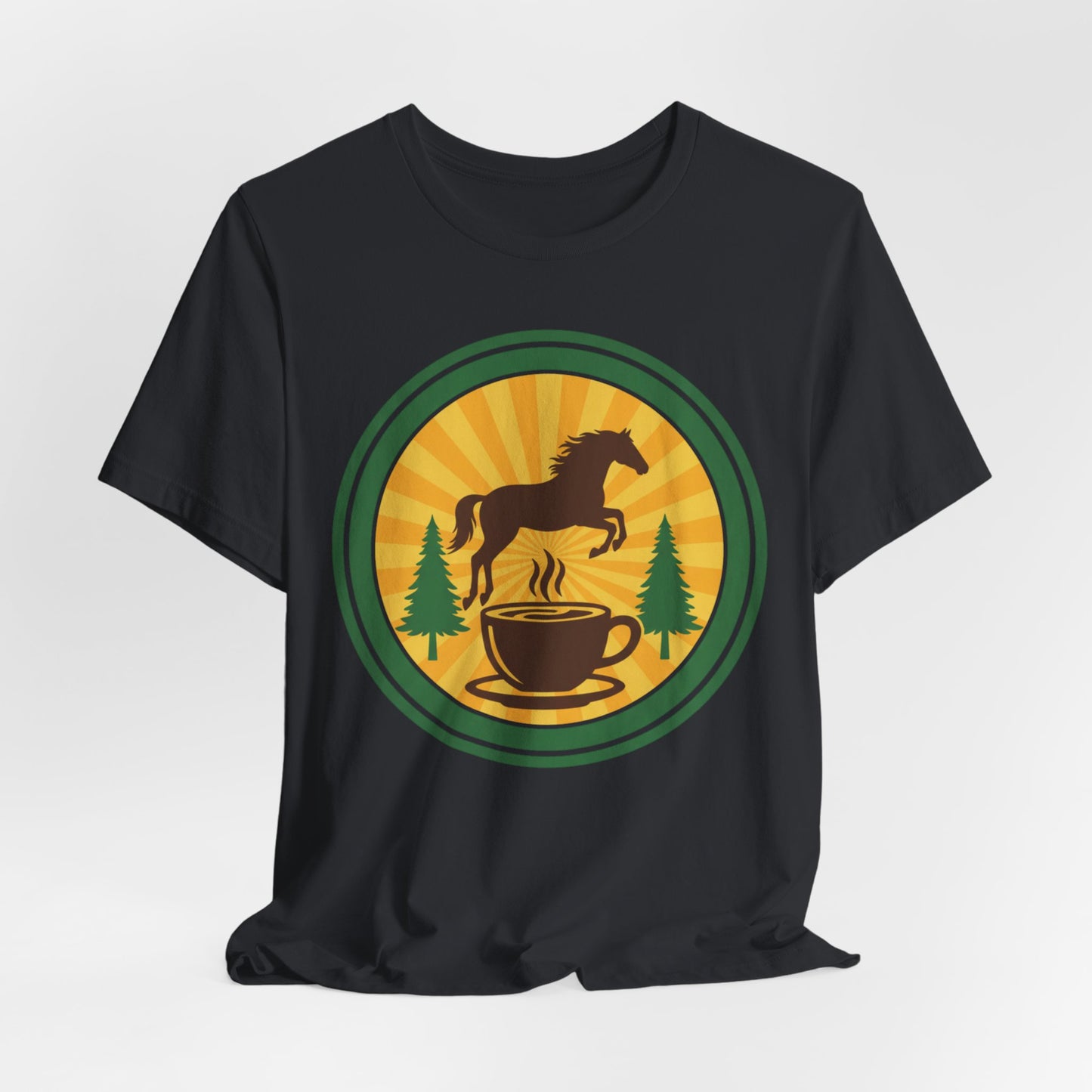Coffee & Horse Graphic Tee — Rustic Equestrian Coffee Lover Shirt