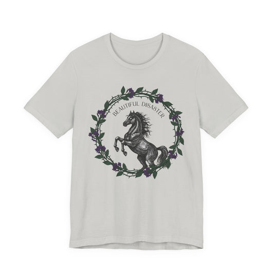 Beautiful Disaster Horse Tee — Floral Wreath Graphic T-Shirt