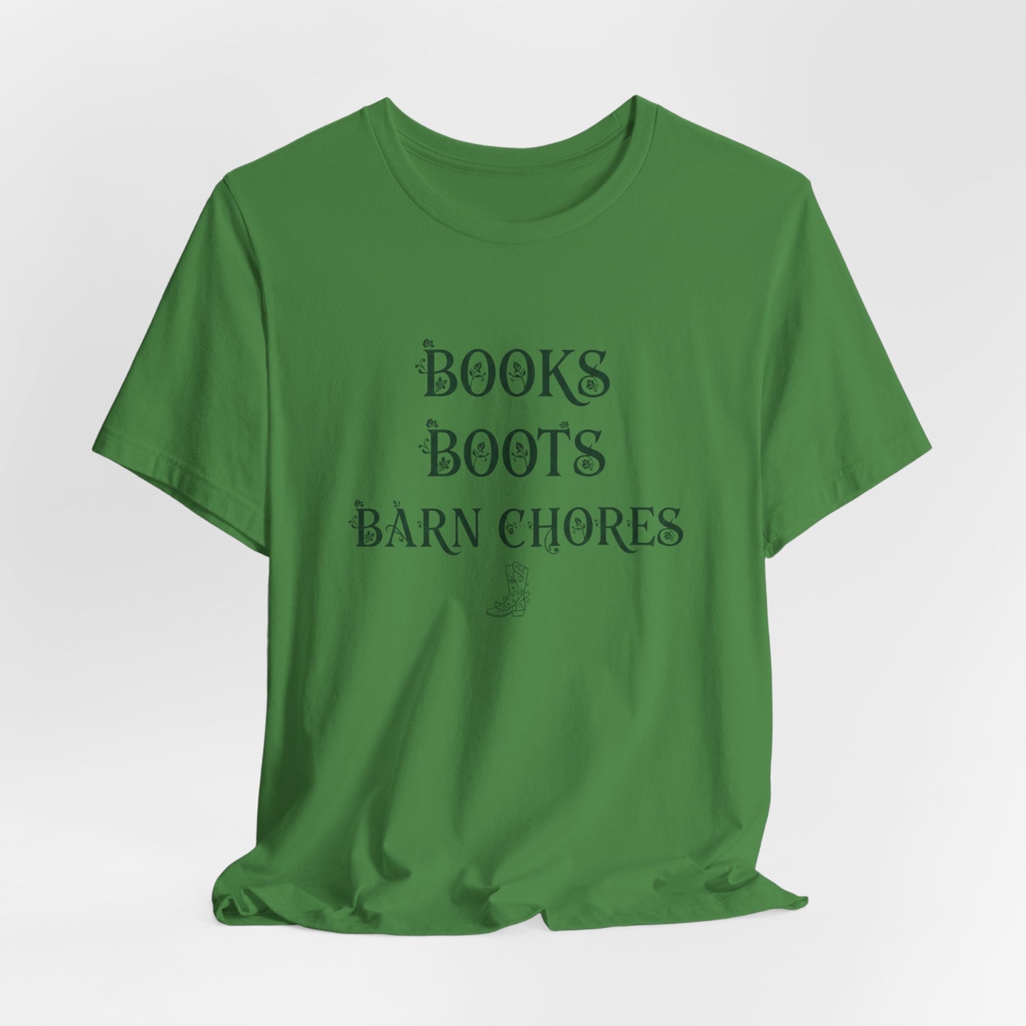 Books Boots Barn Chores Tee — Rustic Farm Life Graphic Shirt