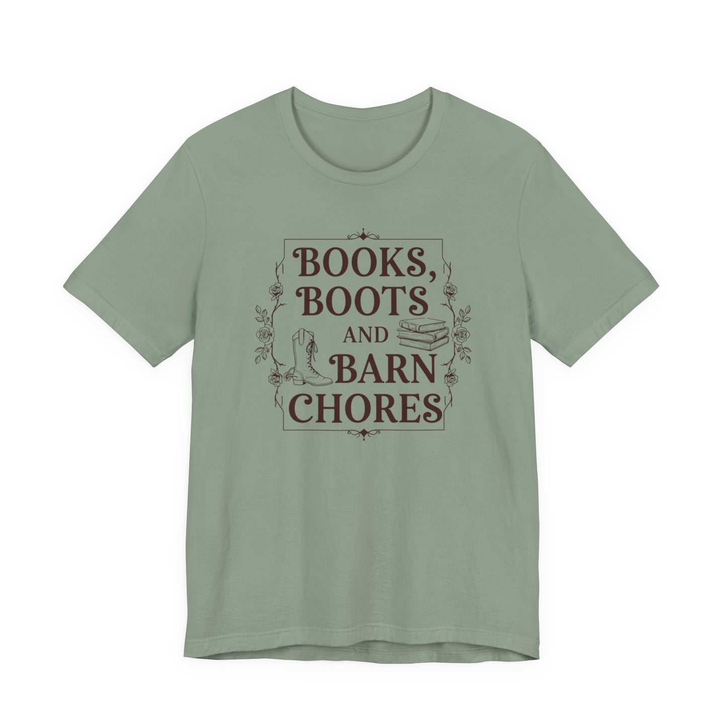 Books, Boots and Barn Chores Tee – Rustic Farmhouse Reading Shirt