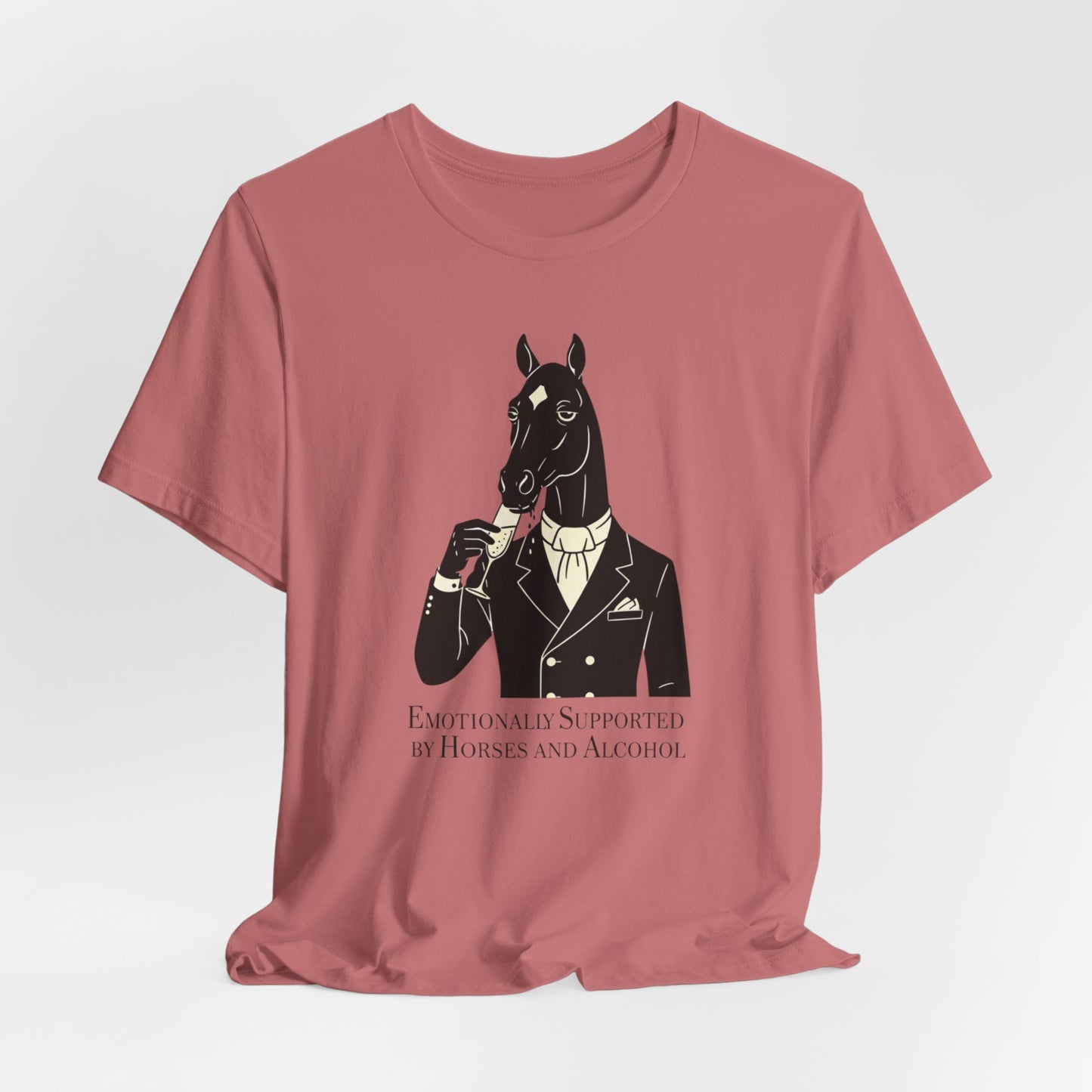 Horsehead Gentleman Tee — "Emotionally Supported by Horses and Alcohol" Graphic T-Shirt