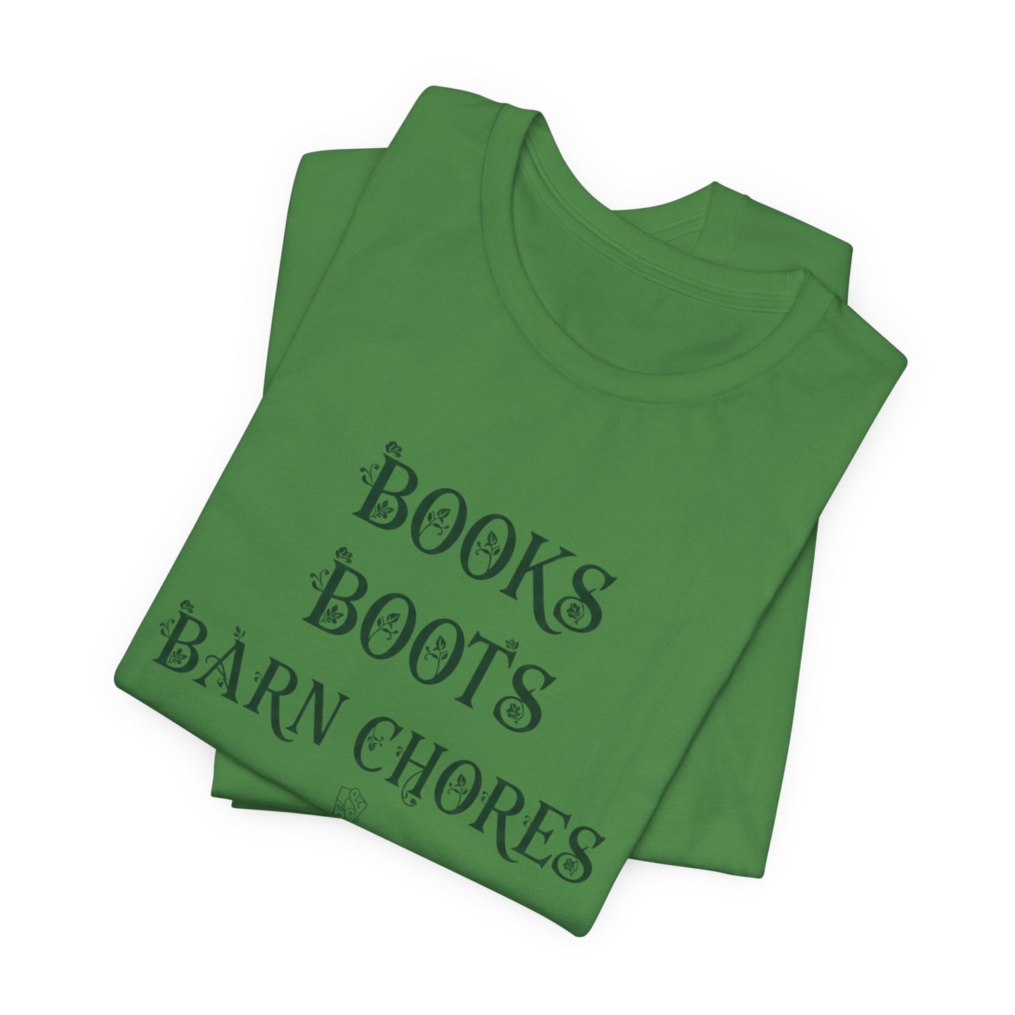 Books Boots Barn Chores Tee — Rustic Farm Life Graphic Shirt