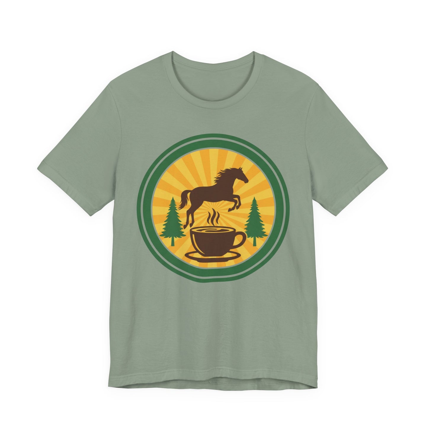 Coffee & Horse Graphic Tee — Rustic Equestrian Coffee Lover Shirt