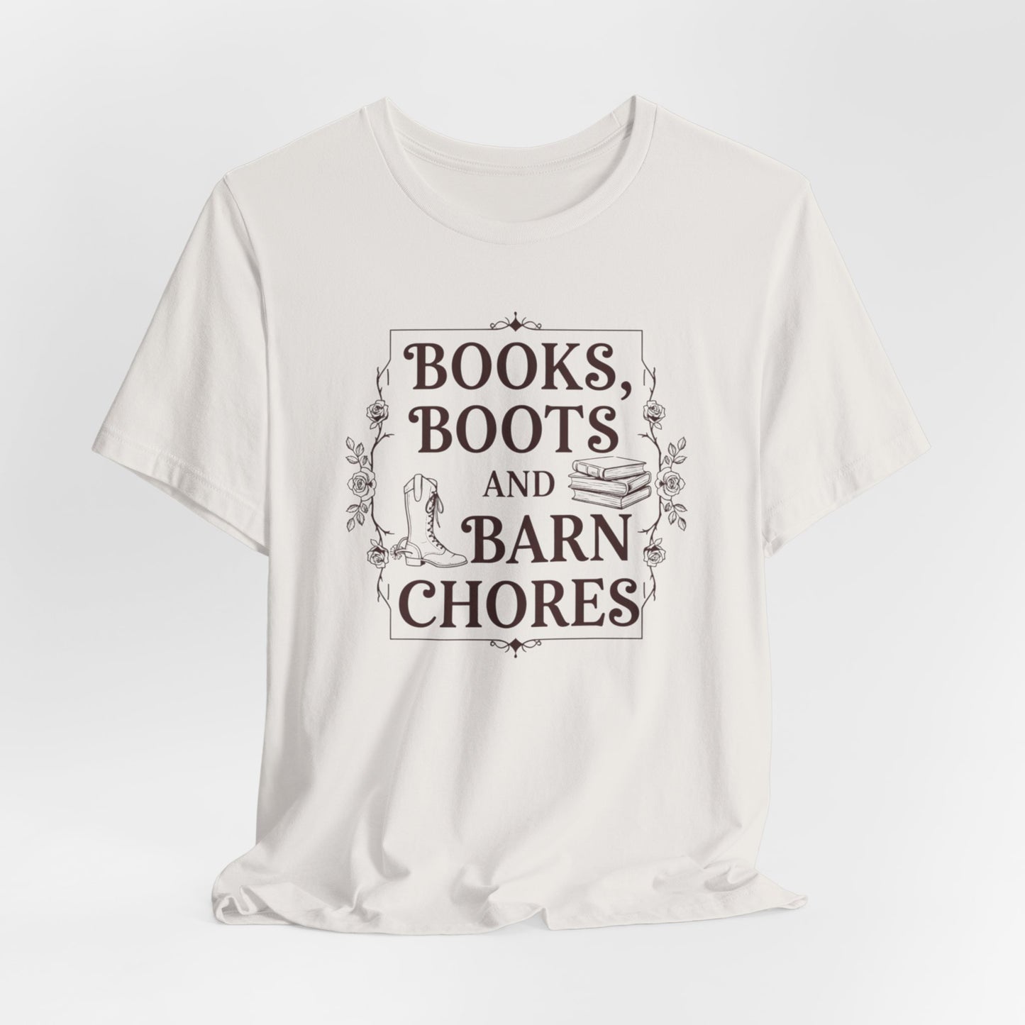 Books, Boots and Barn Chores Tee – Rustic Farmhouse Reading Shirt