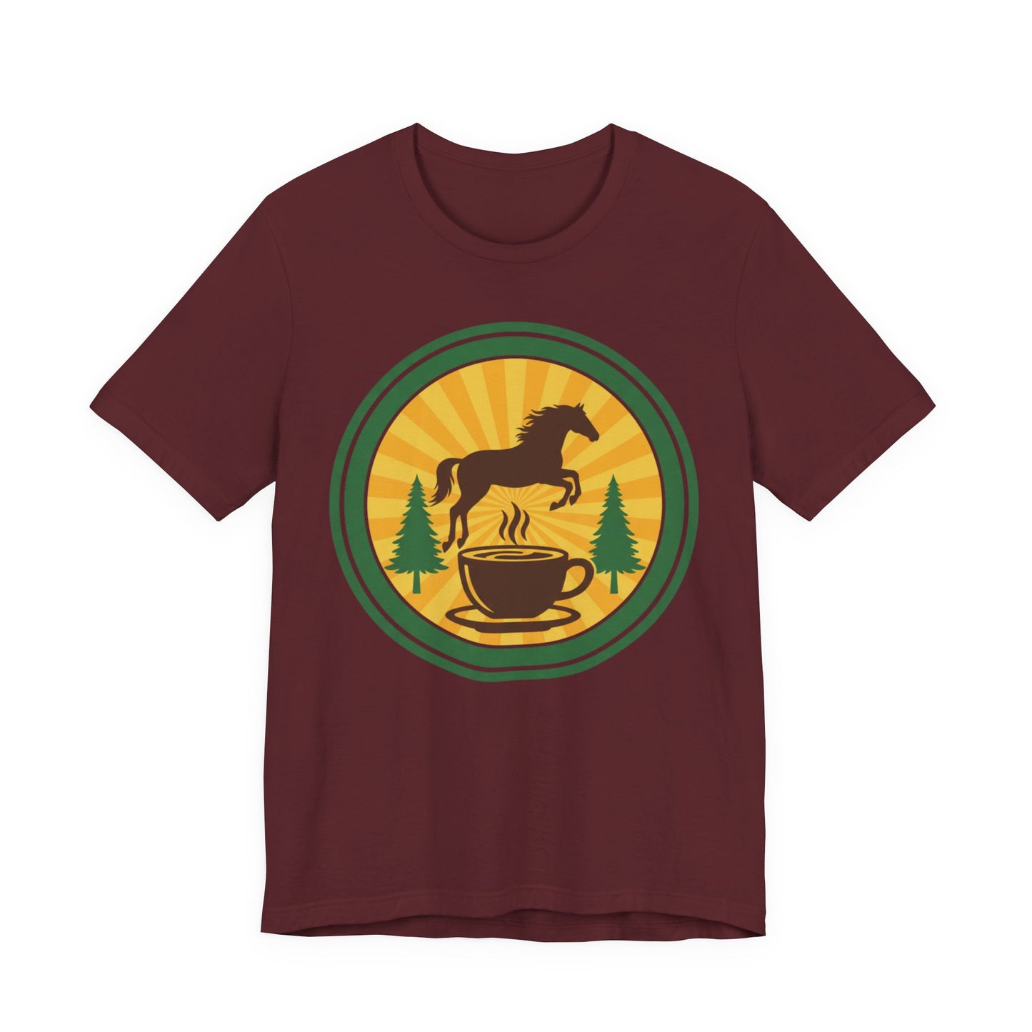 Coffee & Horse Graphic Tee — Rustic Equestrian Coffee Lover Shirt