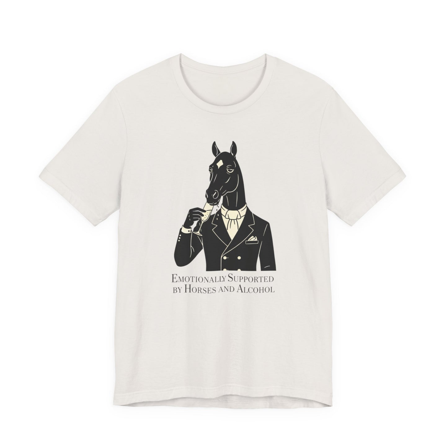 Horsehead Gentleman Tee — "Emotionally Supported by Horses and Alcohol" Graphic T-Shirt