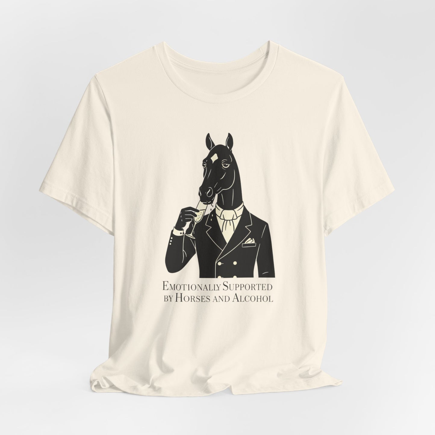 Horsehead Gentleman Tee — "Emotionally Supported by Horses and Alcohol" Graphic T-Shirt