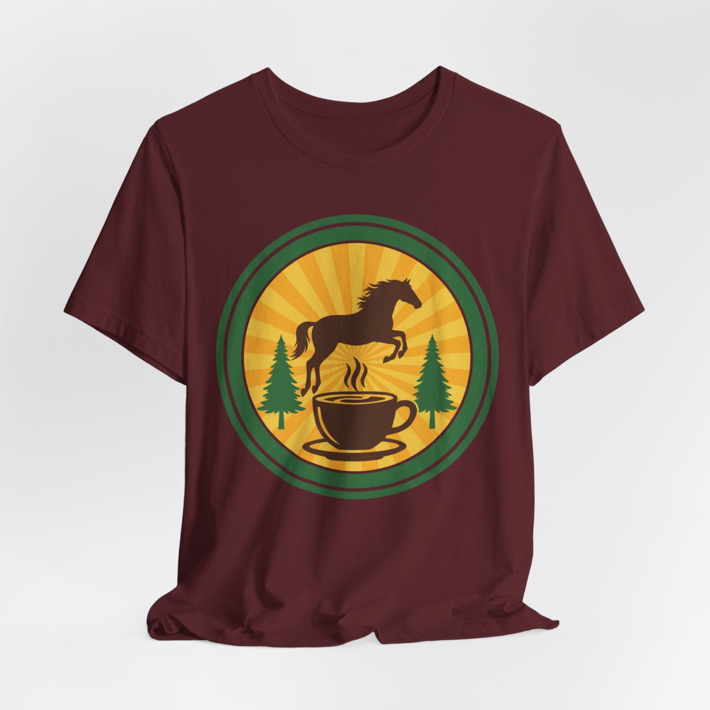 Coffee & Horse Graphic Tee — Rustic Equestrian Coffee Lover Shirt