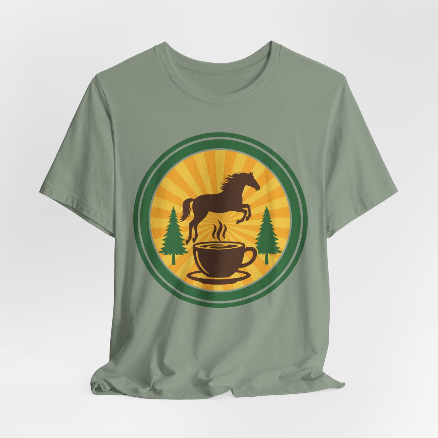 Coffee & Horse Graphic Tee — Rustic Equestrian Coffee Lover Shirt