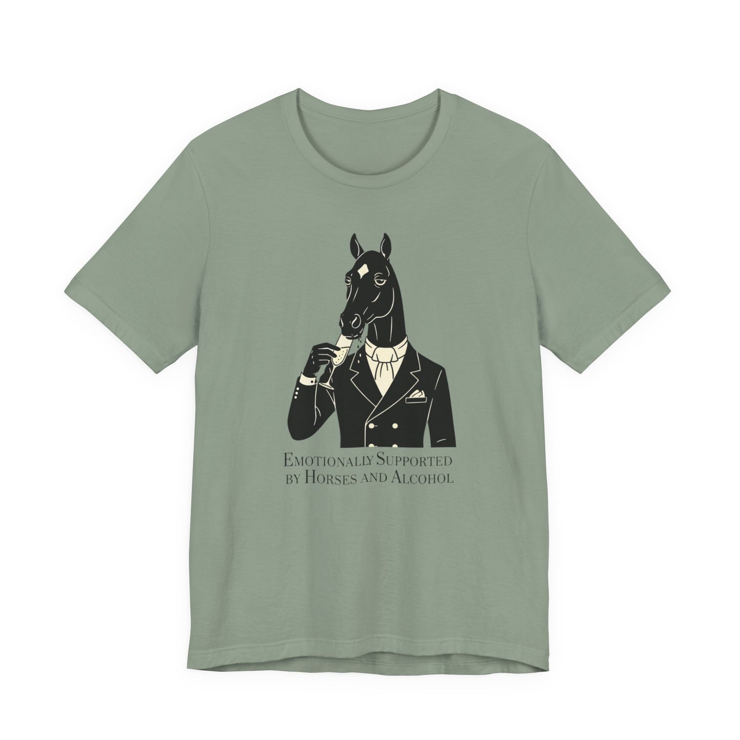 Horsehead Gentleman Tee — "Emotionally Supported by Horses and Alcohol" Graphic T-Shirt