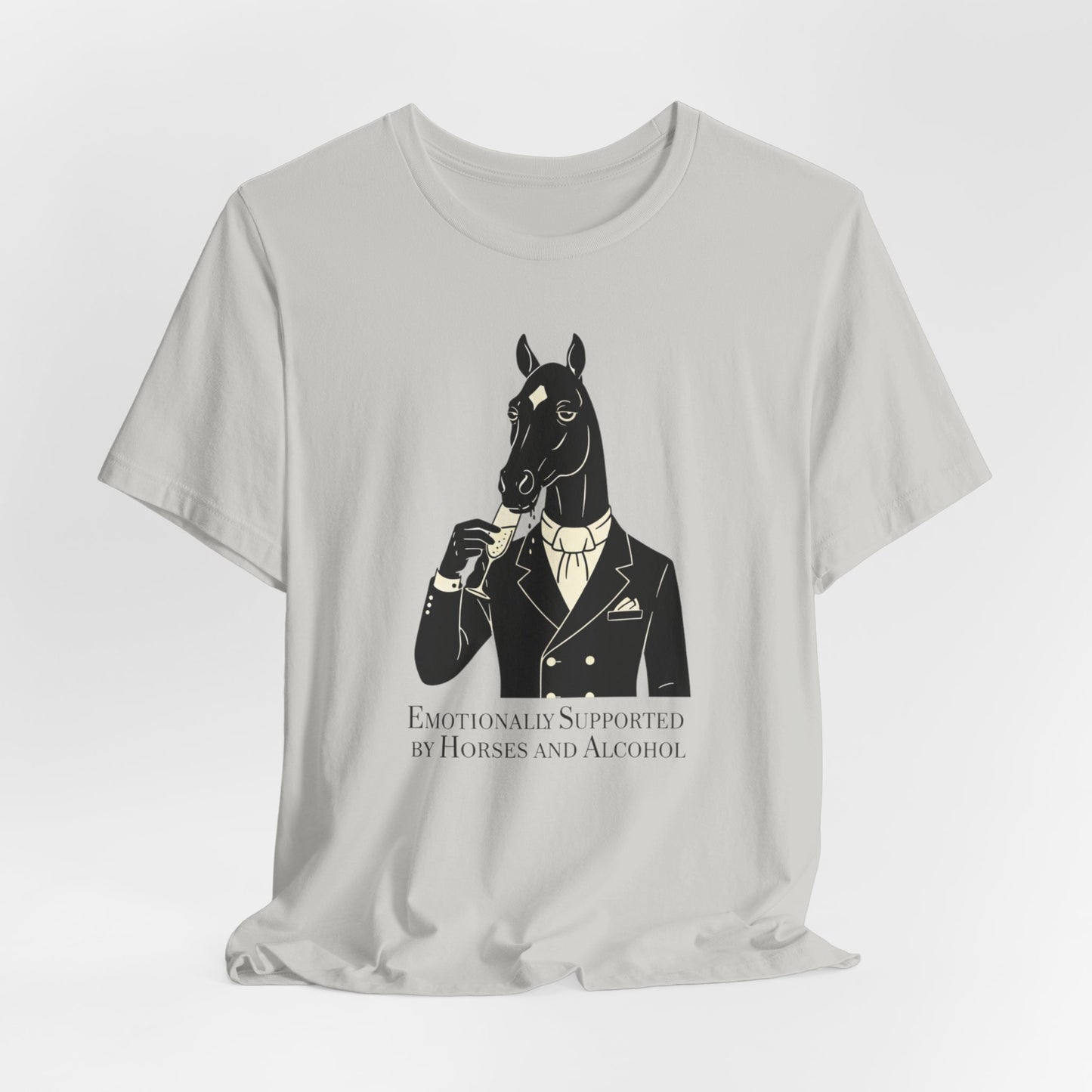 Horsehead Gentleman Tee — "Emotionally Supported by Horses and Alcohol" Graphic T-Shirt