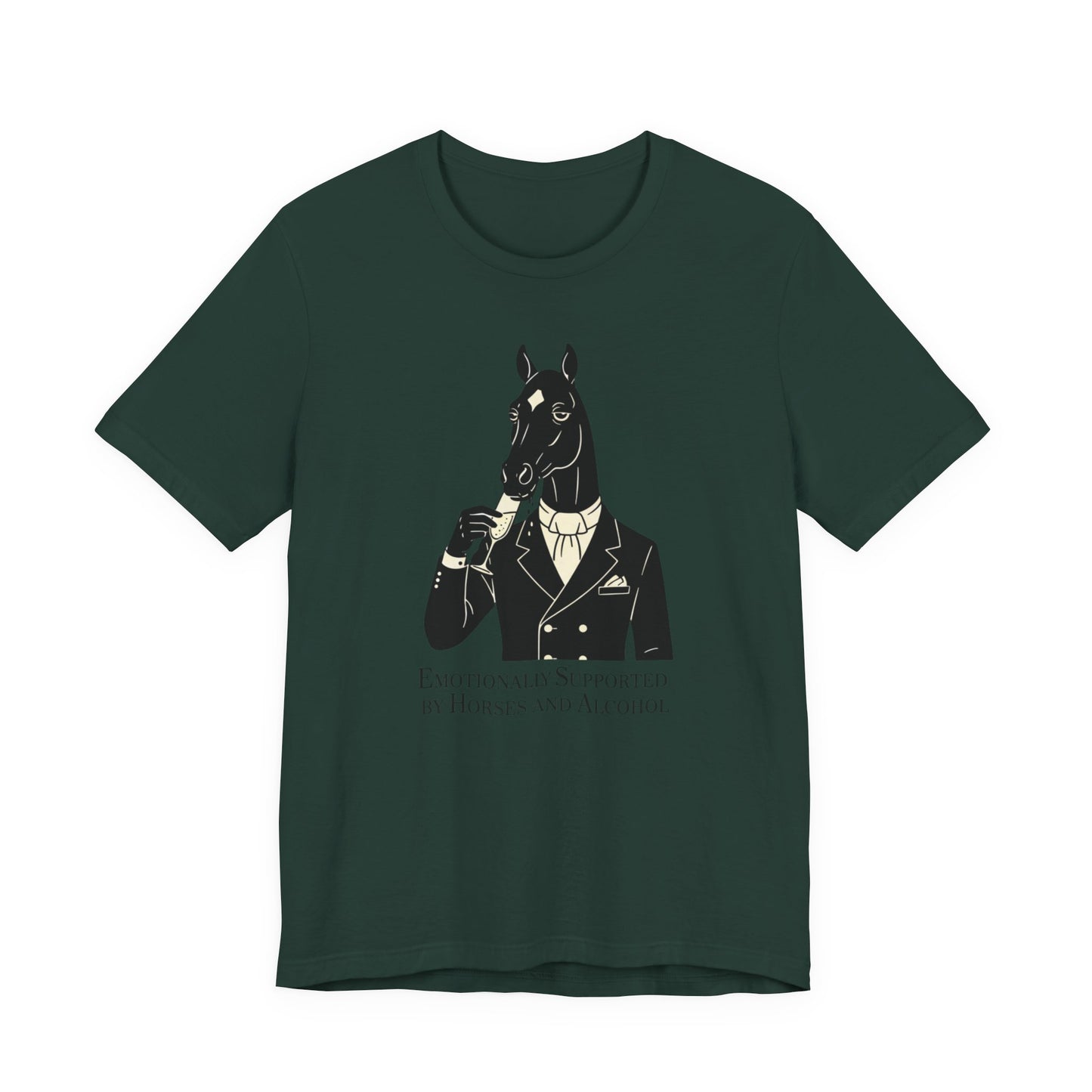 Horsehead Gentleman Tee — "Emotionally Supported by Horses and Alcohol" Graphic T-Shirt