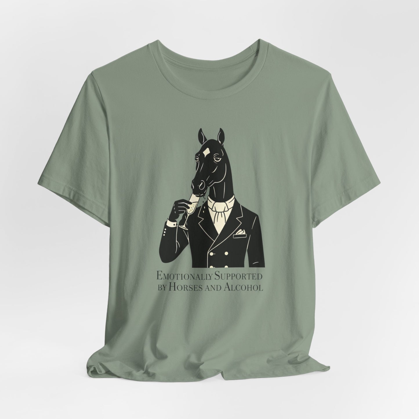 Horsehead Gentleman Tee — "Emotionally Supported by Horses and Alcohol" Graphic T-Shirt