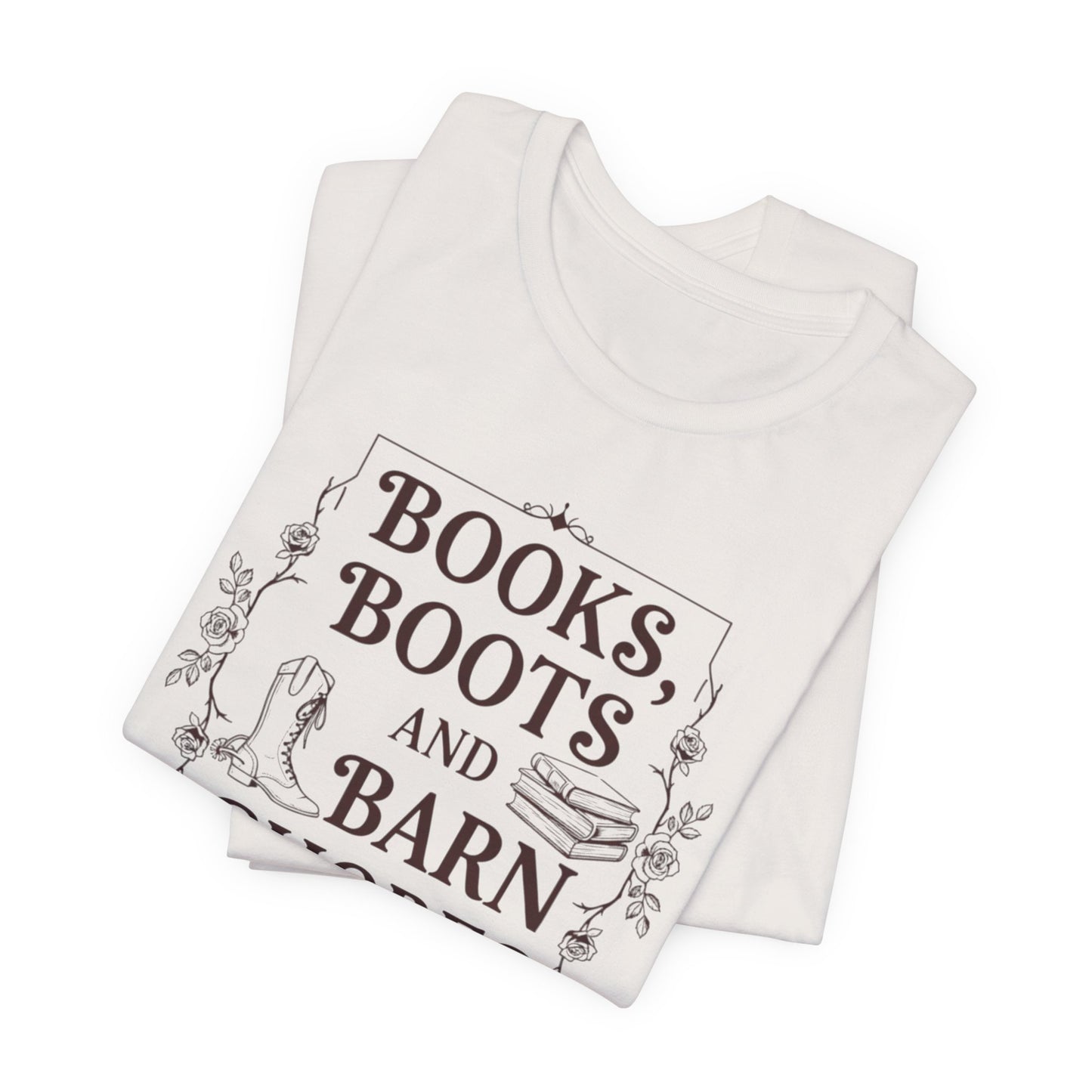 Books, Boots and Barn Chores Tee – Rustic Farmhouse Reading Shirt
