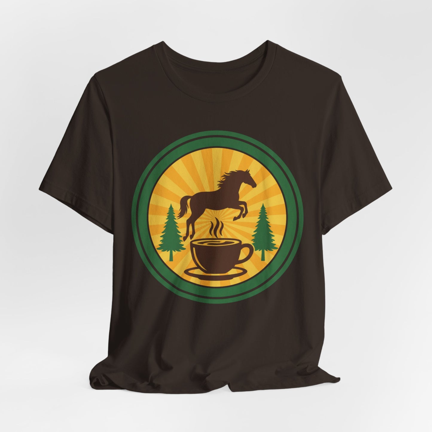 Coffee & Horse Graphic Tee — Rustic Equestrian Coffee Lover Shirt
