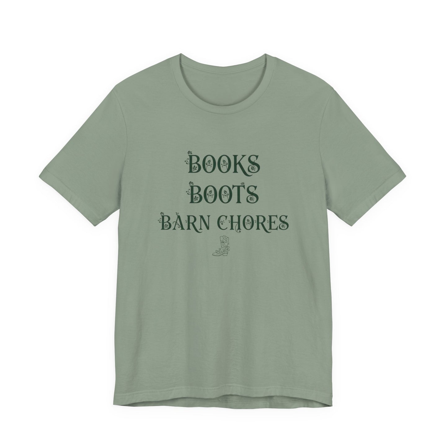 Books Boots Barn Chores Tee — Rustic Farm Life Graphic Shirt