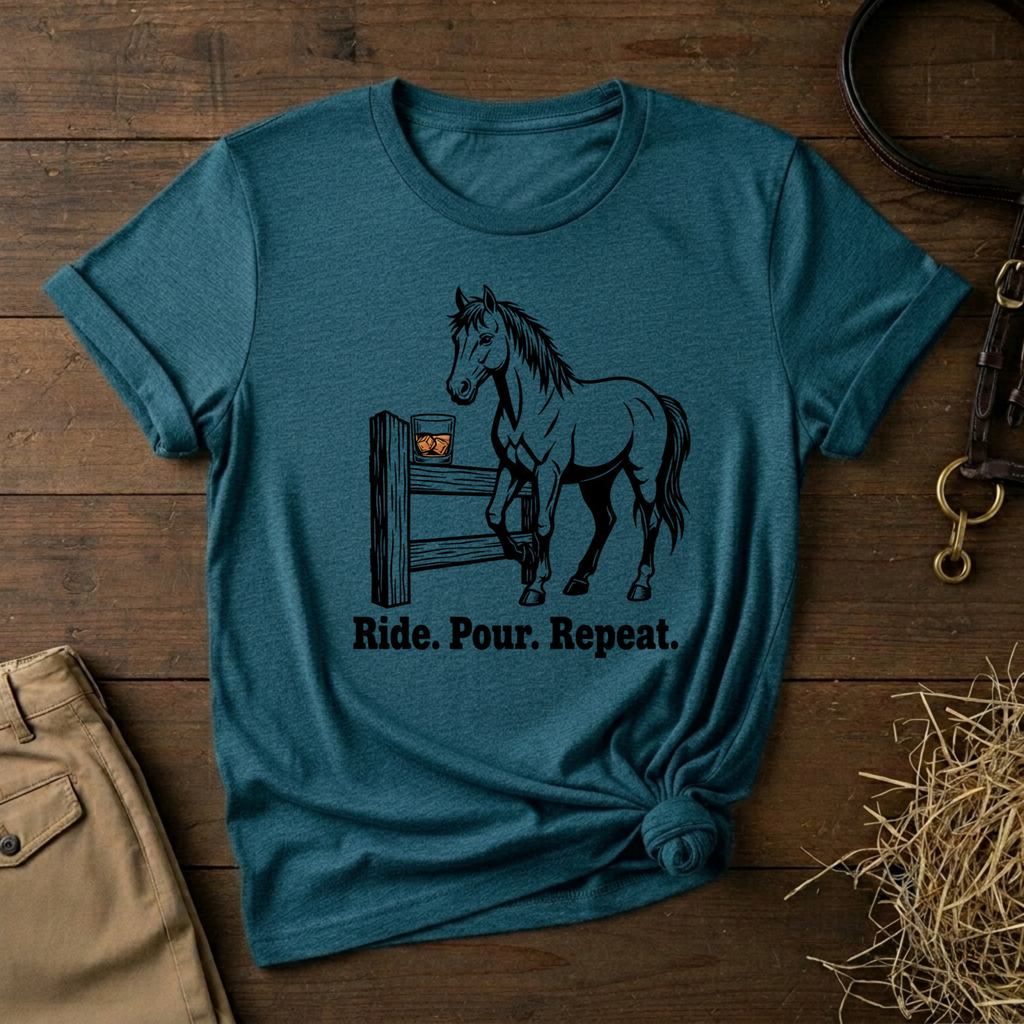 Ride. Pour. Repeat. Graphic Tee for Equestrians