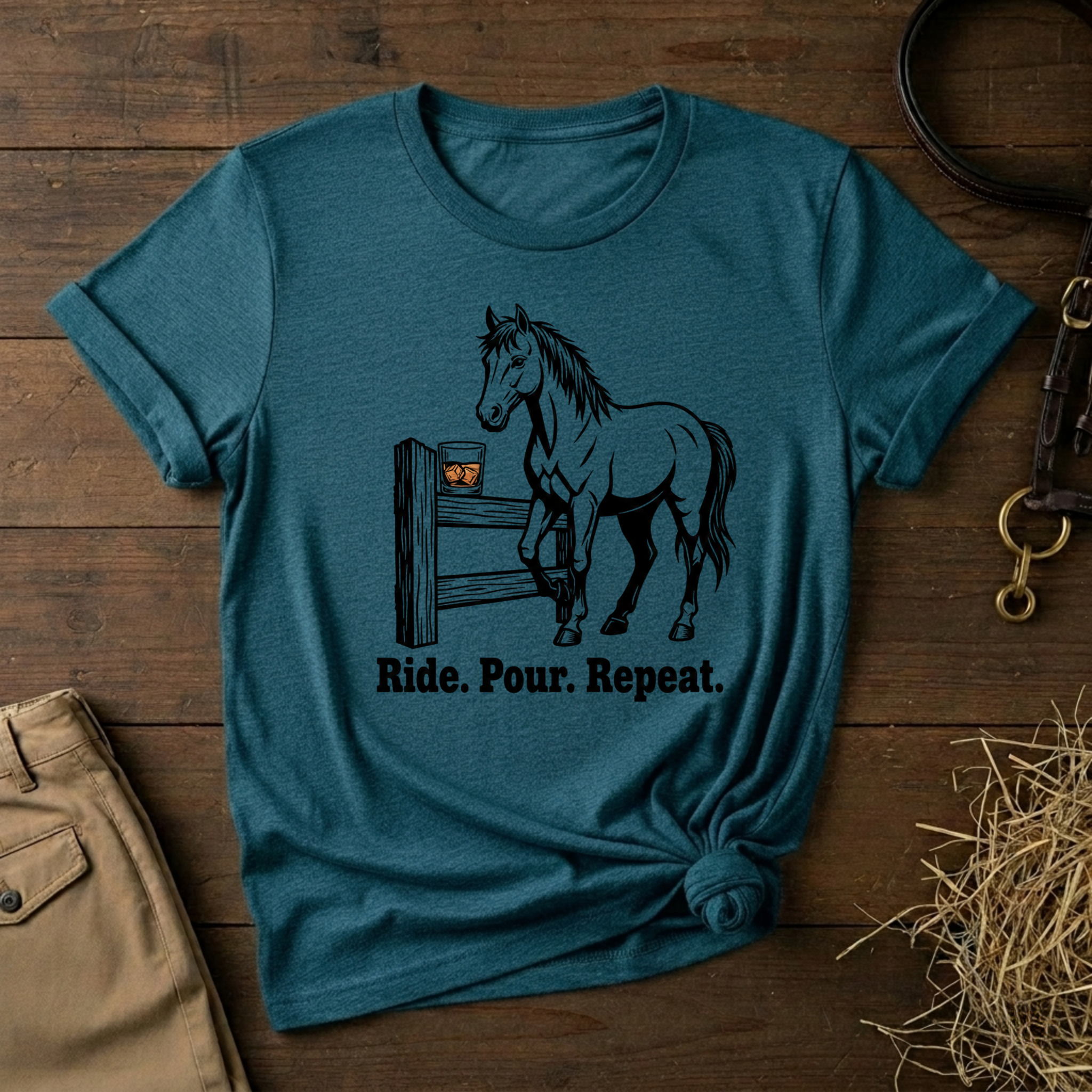 Ride. Pour. Repeat. Graphic Tee for Equestrians