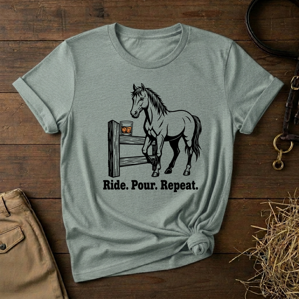 Ride. Pour. Repeat. Graphic Tee for Equestrians