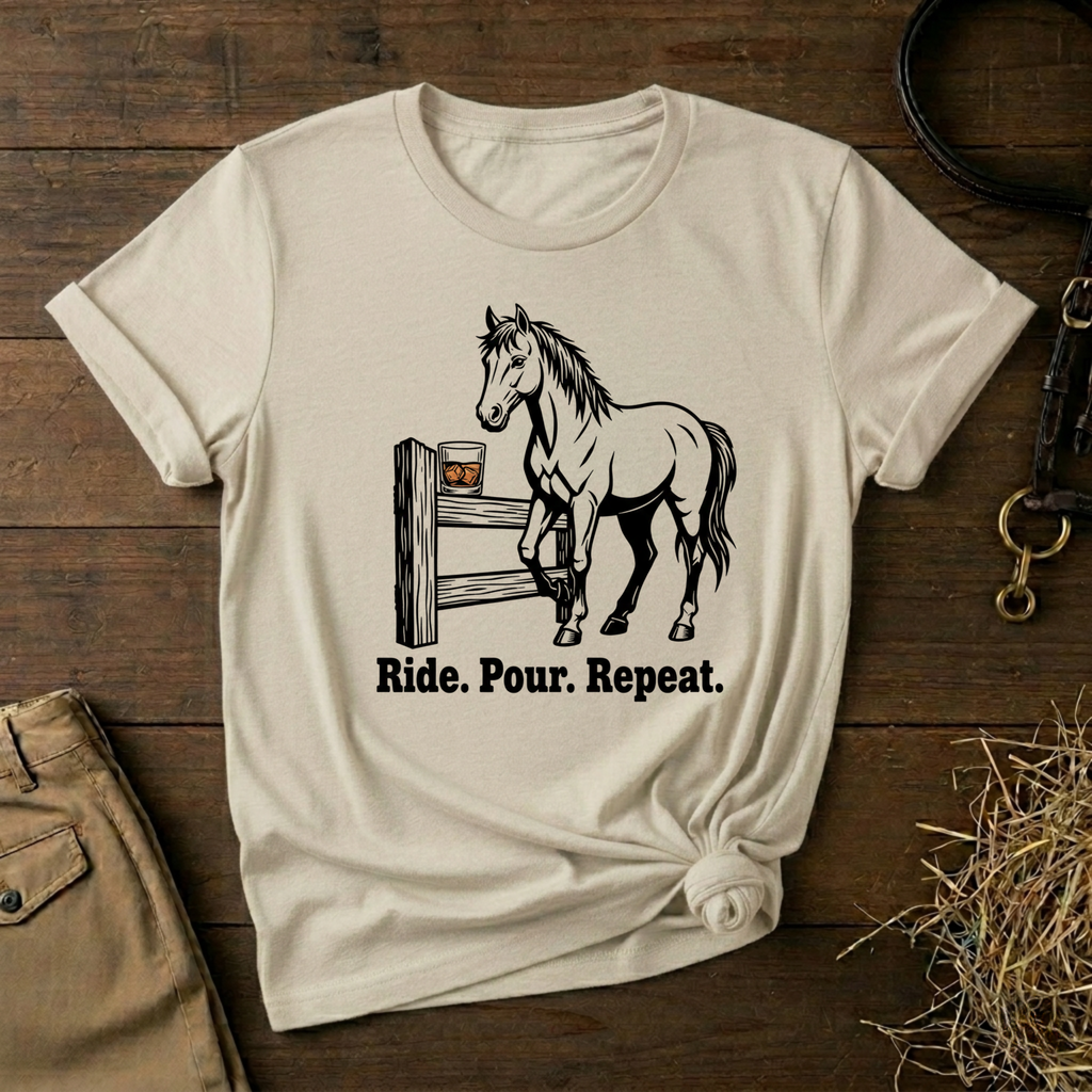 Ride. Pour. Repeat. Graphic Tee for Equestrians