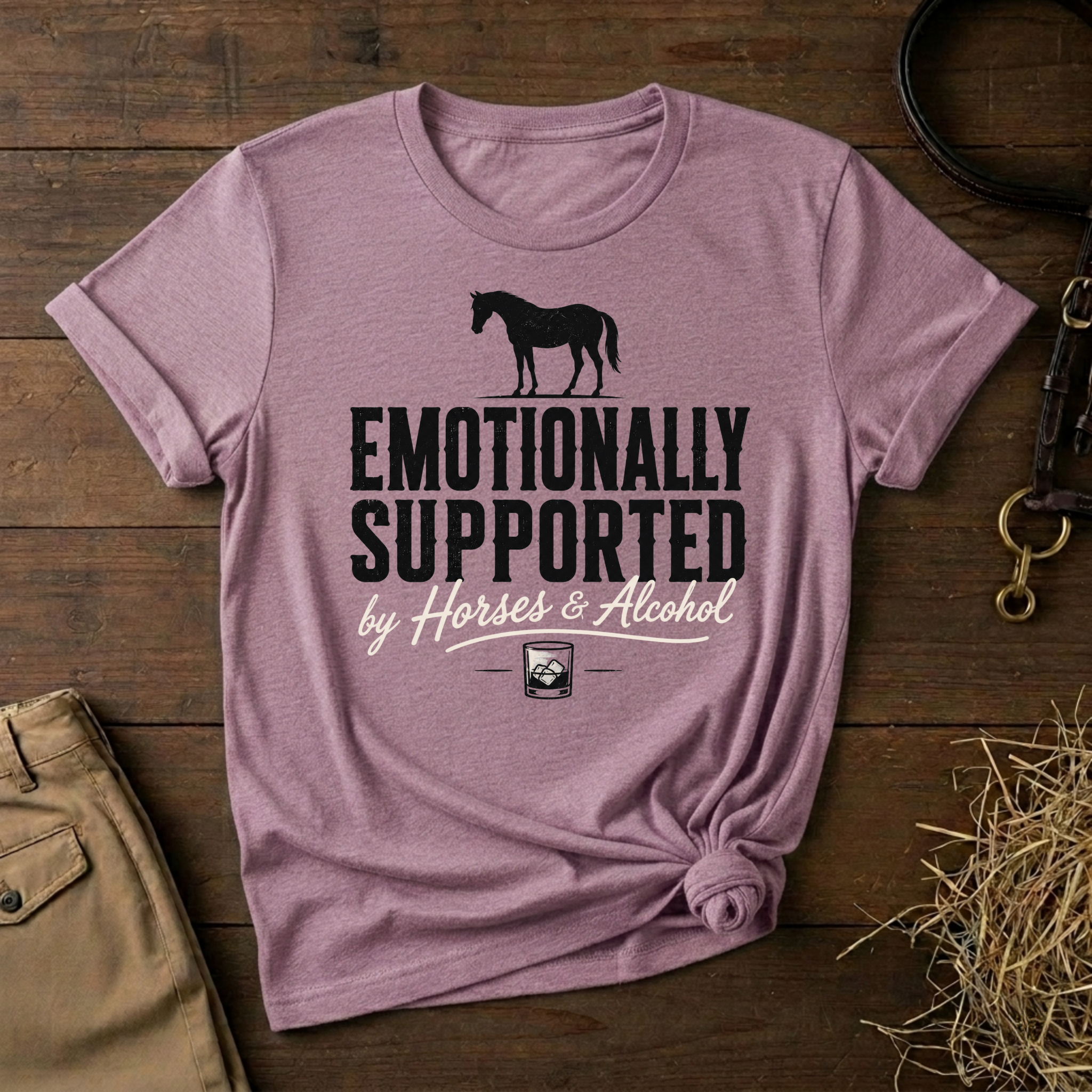 Emotionally Supported by Horses & Alcohol Graphic T-Shirt