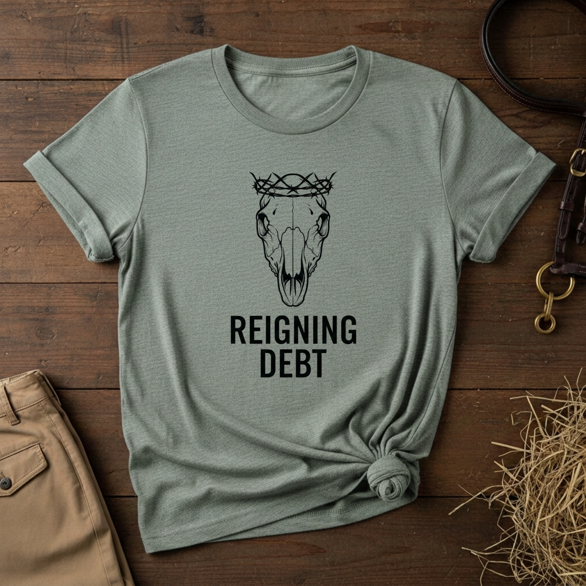 Reigning Debt Skull Crown Minimalist Graphic Tee