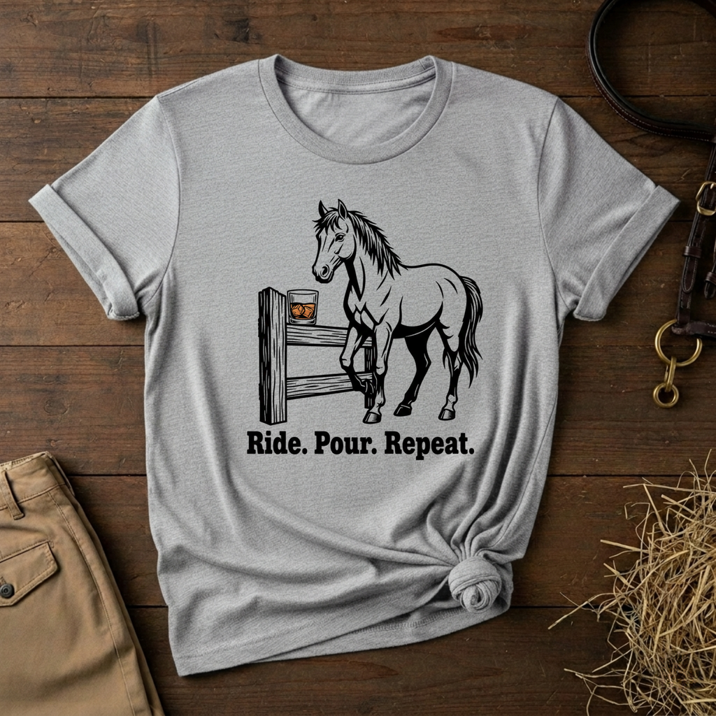 Ride. Pour. Repeat. Graphic Tee for Equestrians