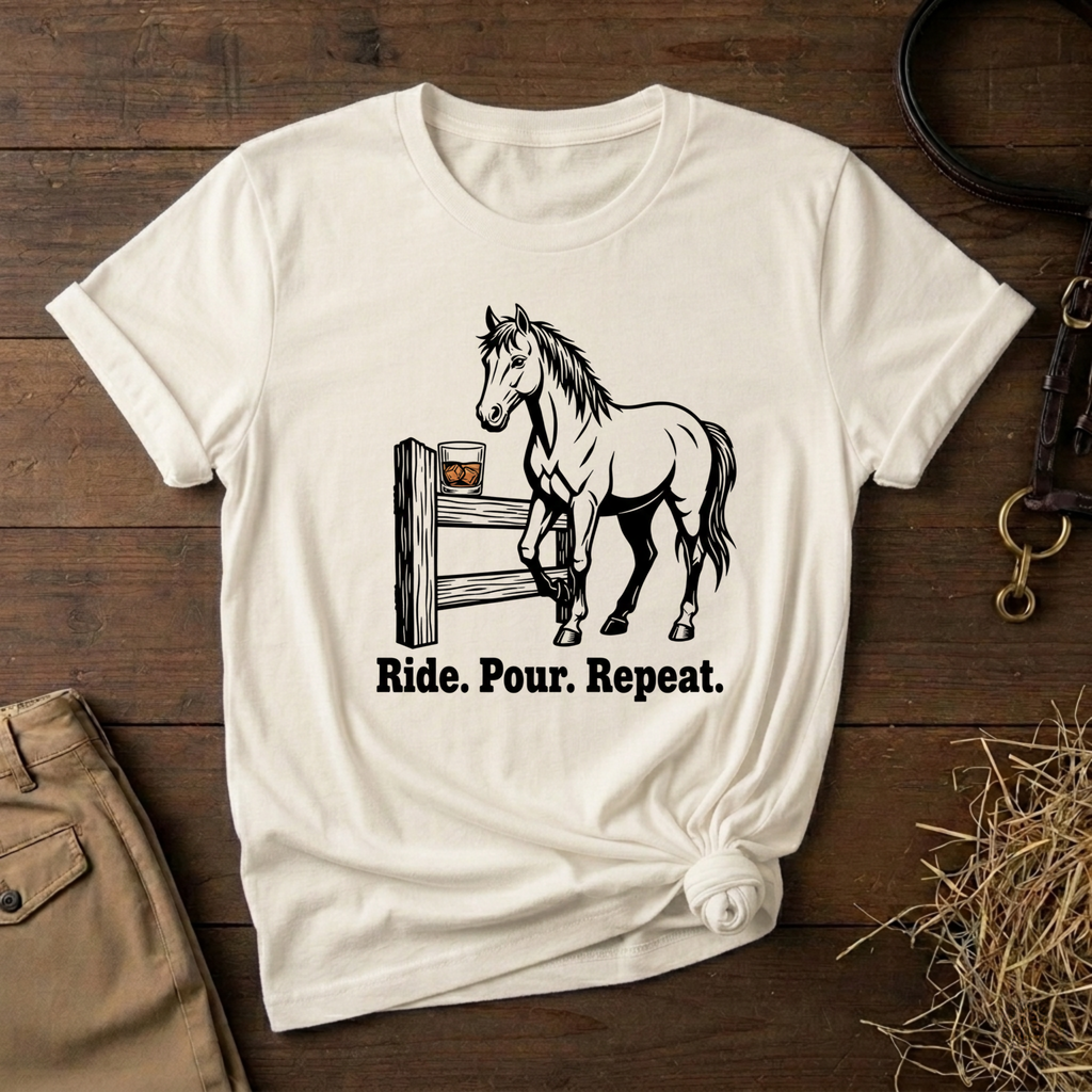Ride. Pour. Repeat. Graphic Tee for Equestrians